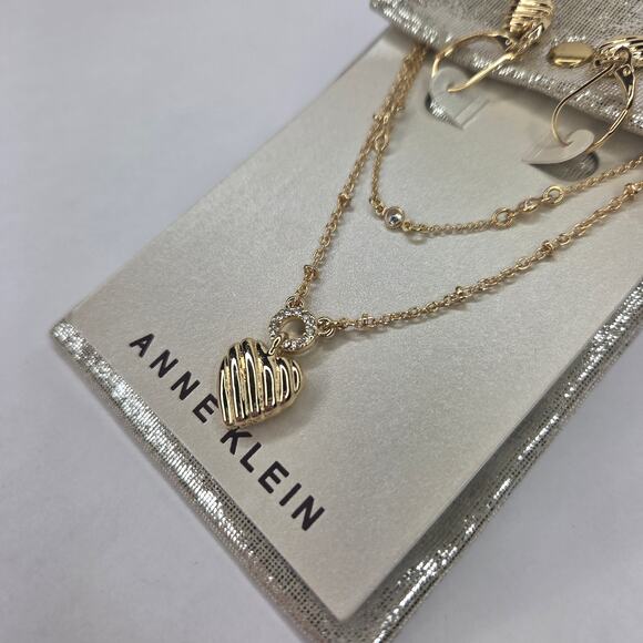 Anne Klein Gold-Tone 2-Pc Heart Layered Necklace & Drop Earrings Set NEW - Picture 7 of 10